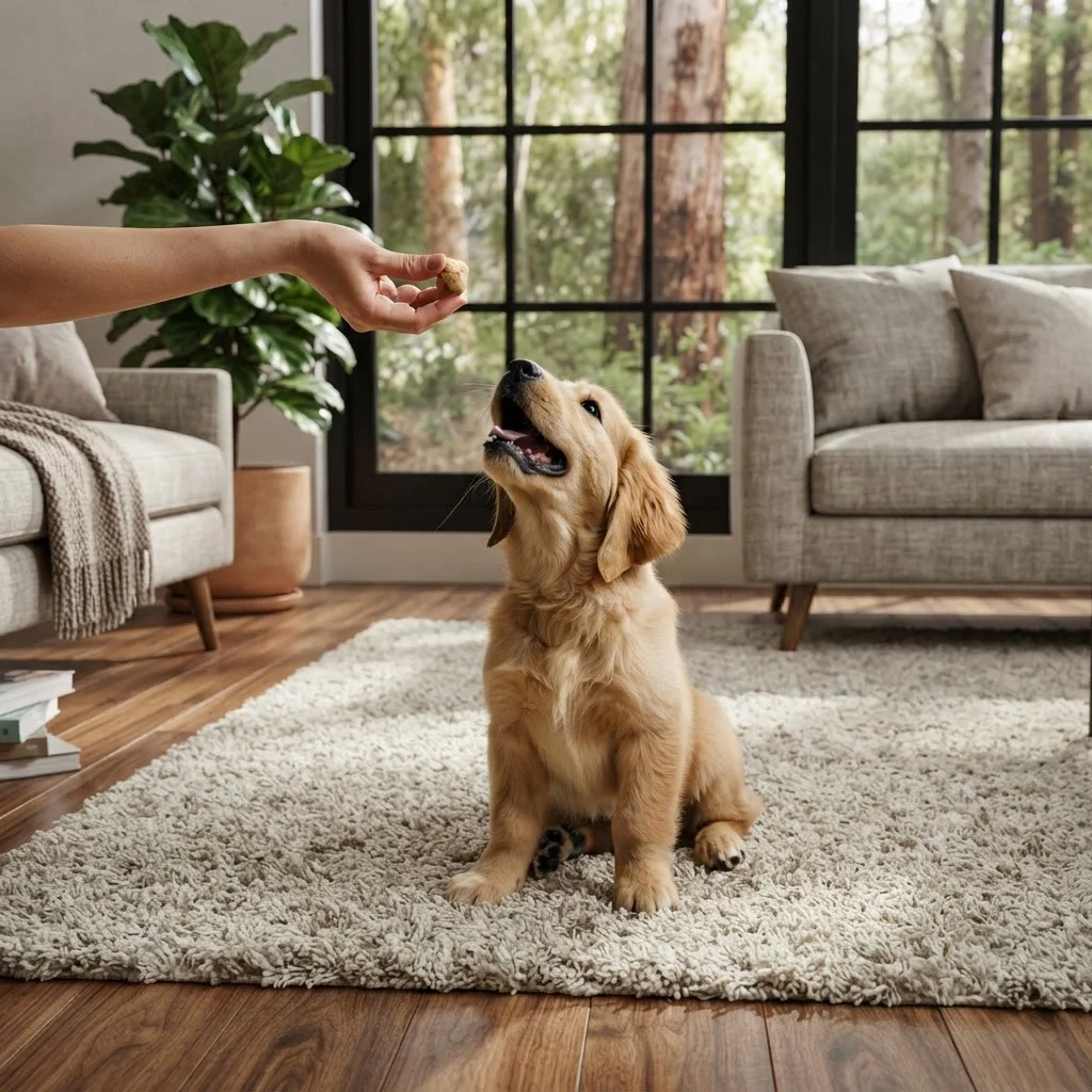 Cachorro en la sala de su hogar
